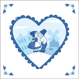 Delftsblauw wenskaart – hart-kus