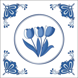Delftsblauw wenskaart- 3 tulpen