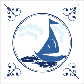 Delftsblauw wenskaart – zeilboot