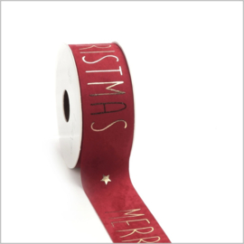 Fluweel lint - Merry christmas - rood-goud - 40mm