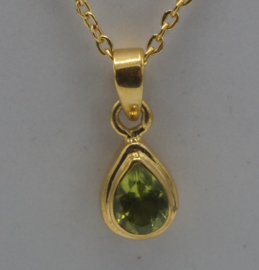 Sterling zilveren ketting met hanger peridot  gold vermeil, 50 cm