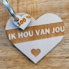 Sleutel hanger Ik hou van jou (hart )100 % (hartje)