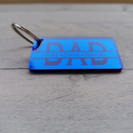 SLEUTELHANGER DAD met namen kinderen  blauw spiegel acrylaat