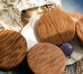 set/2 large Beads: Palm Wood - Disc - 30 mm - Naturel