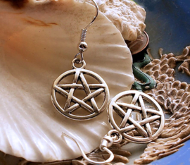 Pair of Earrings: Pentagram Pentacle - Silver - Wicca Pagan