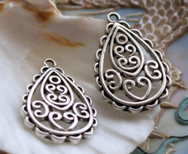 set/2 Lovely (Earring) Pendant: Drop India - 30 mm - Antique Silver Tone