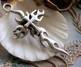 Large Tribal Style Pendant: Cross - 62 mm - Silver Tone