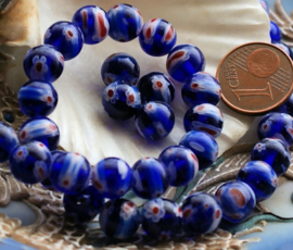 set/10 Millefiori Kralen - Glas - Rond 8 mm - Blauw Multi