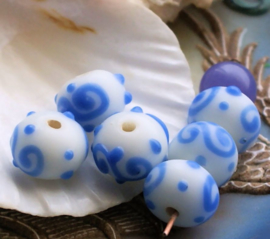 set/2 Lampwork Kralen - Swirl - Rond Plat - 14x9 mm - Indigo Blauw