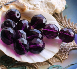 set/7 Beads: CZECH GLASS - Faceted - 12 mm - Amethyst Purple