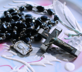 Antique Memorial Rosary from Lourdes France (with ashes) - Black