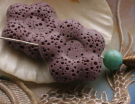 1 large bead: coral-look Lava Rock - Flower - 27 mm - Plum