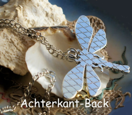 Hanger aan Ketting: Libel in Steampunk-Stijl - 70x40 mm - Zilver-Kleur Metaal met Koper