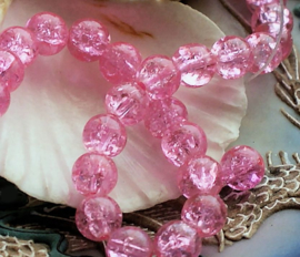 set/15 beads: Crackle - Round - 8 mm - Pink