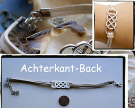 Armband: Celtic - Off White Imitatie Suède + Antiek Zilver Kleur - Verstelbaar