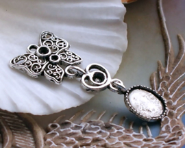 1 Pendant for Cabochon - Butterfly - 39x16 mm - Antique Silver tone