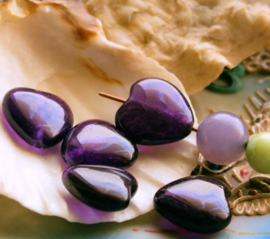 set/2 beads: Amethyst - Heart - 15 mm