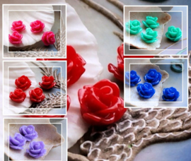 set/4 Acrylic Cabochons: Rose - 11 mm - Coral-Red or Pink or Blue or Purple or Turquoise