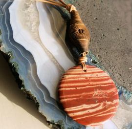 C&G Leather Cord Necklace: African Red Jasper & Brass Ashanti Bead