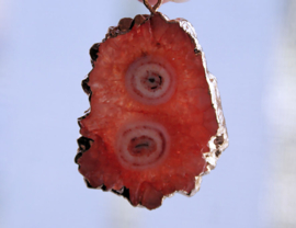 Mooie Hanger: Zonnesteen Druzy met Goud-folie - 54 mm - Zalm Rood Roze