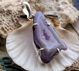 Pendant: Lilac-Purple Agate Geode Druze - SP - 57 mm