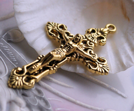 Pendant: Large Gothic Crucifix - 54 mm - Antique Gold/Brass Tone