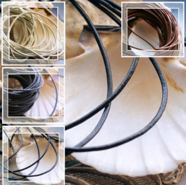 Leather Cord: per 1 meter length - 1,5 mm across - Black or Brown or White or Gray