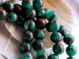set/6 beads: beautiful Nepal Agate - Round - 8,5 mm - Emerald-Green Brown