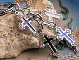 Key or Purse Ring: Crosses with Enamel & Rhinestones