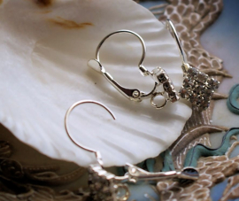 set/2 (= 1 pair) Earring Hooks - Silver tone with Rhinestones