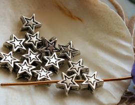 set/20 Beads: Star - Spacer - 6,5 mm - Antique Silver Tone Metal