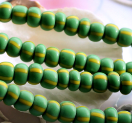 set/10 Fair TRADE BEADS: Afrika Ghana -  7,5-8 mm - Groen Geel