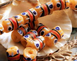 set/3 Krobo TRADE BEADS from Ghana - Glass - approx 13-14 mm - Ochre Red White Black Blue