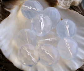 set/7 Beads: CZECH GLASS - Faceted - 12 mm - White Opal