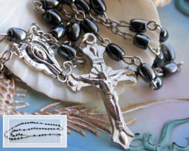 Hematite Rosary Necklace with Mary Ornament and Crucifix