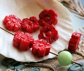 1 Beautiful Bead: Faux Red Coral Flower - 9-10 mm