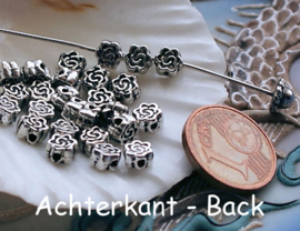 set/25 Beads: Rose - 4,5 mm - Spacer - Antique Silver Tone Metal