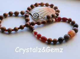 C&G Collier: Agaat - Jaspis - Antieke Tradebeads - Palmhout