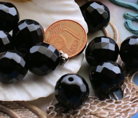 set/7 Beads: CZECH GLASS - Faceted - 12 mm - Black