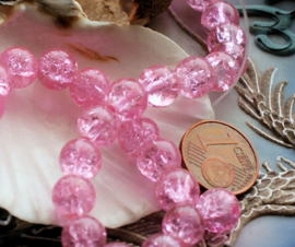 set/15 beads: Crackle - Round - 8 mm - Pink