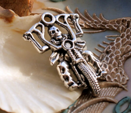 Pendant: Skeleton Death Rider - Motorbike - 44 mm - Antique Silver tone
