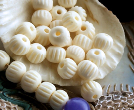 BONE:  set/15 Beads - Round/Melon - approx 8x7 mm - Off White or Ivory-colour