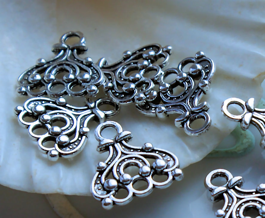 set/2x  3-way Dividers/Connectors: Bali style - 15 mm - Antique Silver or Gold Tone