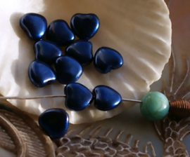 set/9 Beads: Pearl Heart - 8 mm - Night Blue