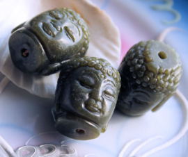 1 large detailed carved bead: Buddha - Xiu Jade - 28x22 mm - Green