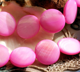 set/3 beads: Mother of Pearl Shell - Coin - 20 mm - Pink