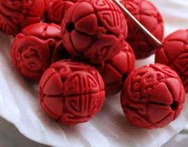 set/2 CINNABER beads - 8,8 or 11 mm - Longevity Fu symbols - Red