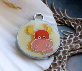 1 charm: Epoxy on Metal - Cow - 25x21 mm - Orange Yellow