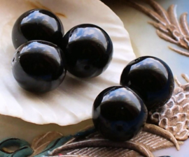 set/4 large Beads: Pearl Glass - Round - 14 mm -  Onyx Black