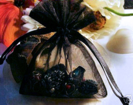 set/10 Organza pouches with satin ribbon - 99x75 mm - Black